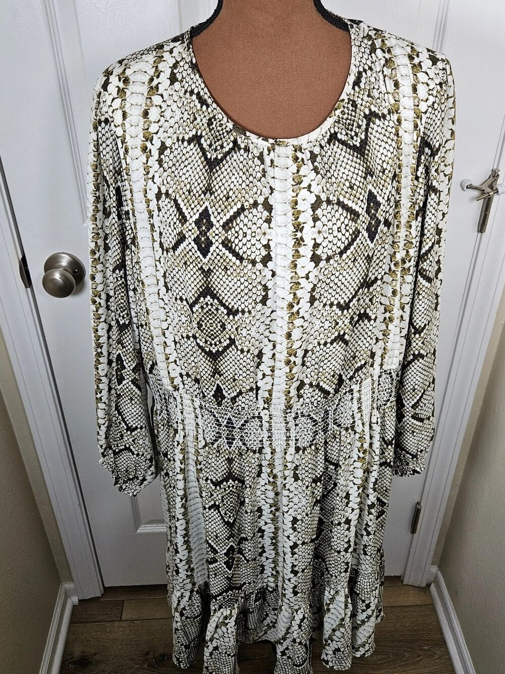 J.Crew Midi Dress Snake Print Smocked Waist Women's Size 3X Boho Flowy